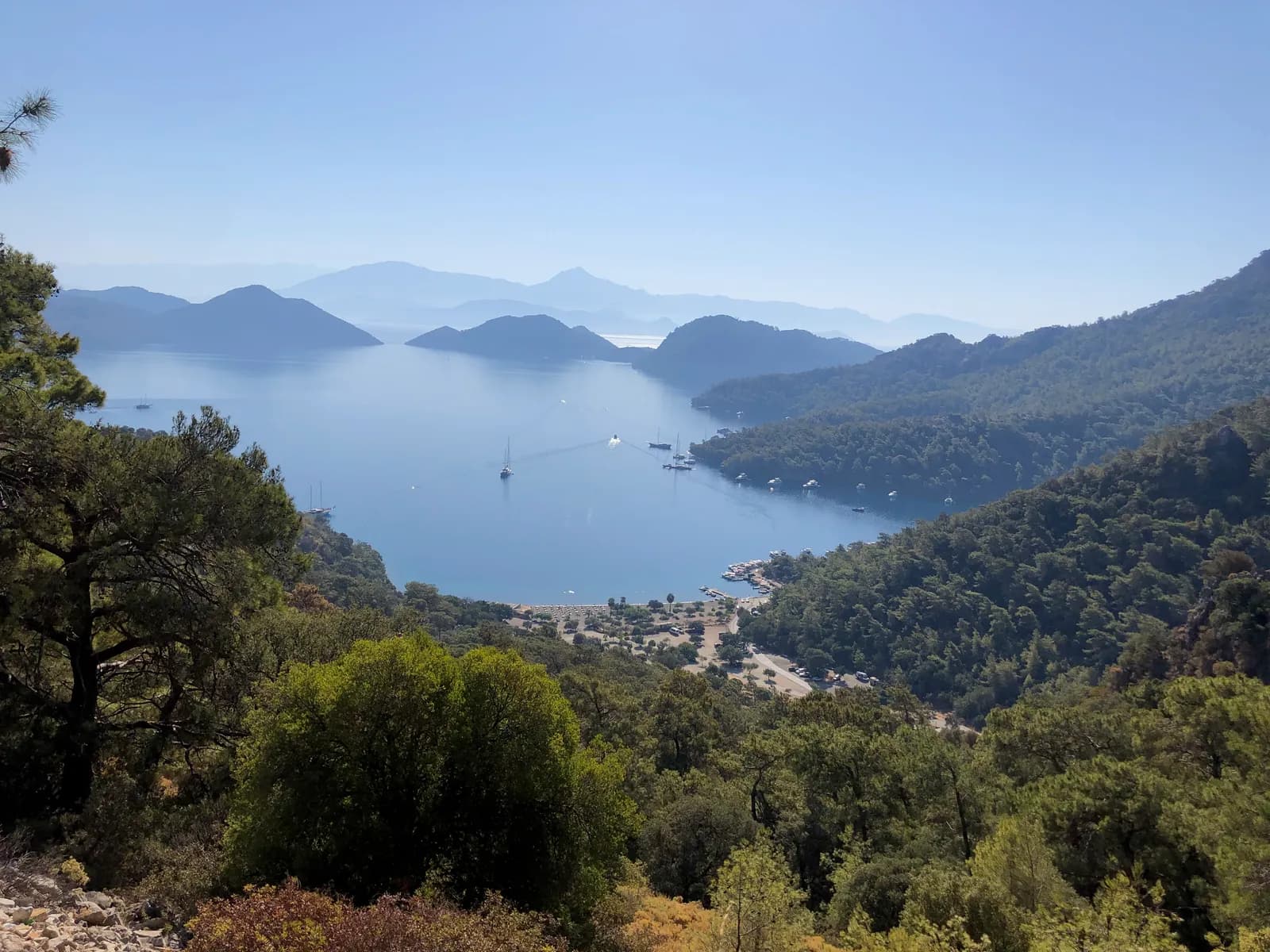 Panoramic view of Sarsala Bay and the Gulf of Gocek with anchored yachts